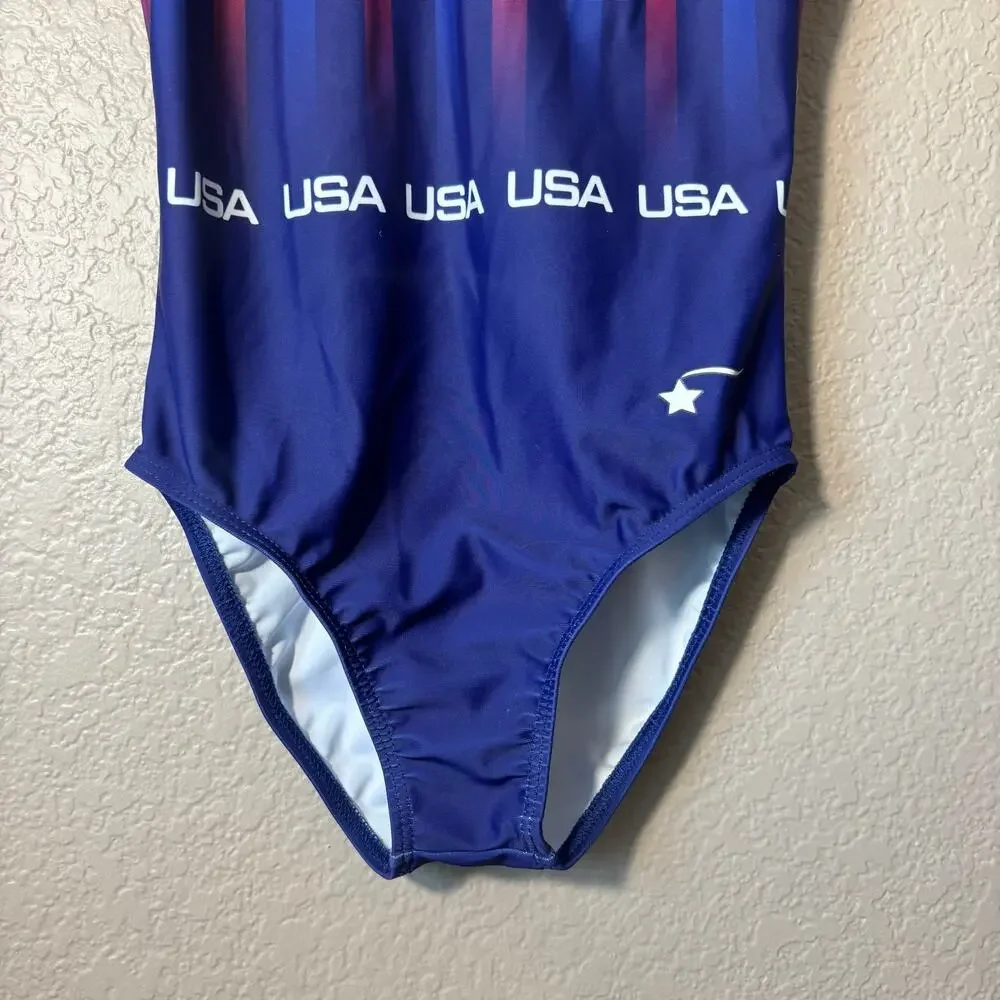 Destira USA Patriotic Foil Tank Leotard Size Child Large Red, white and blue